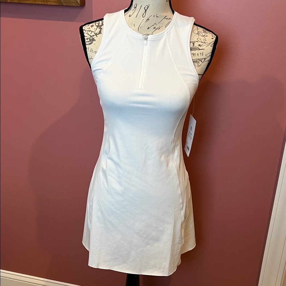 Athleta White Sleeveless Zip-Front Athletic Mini Dress